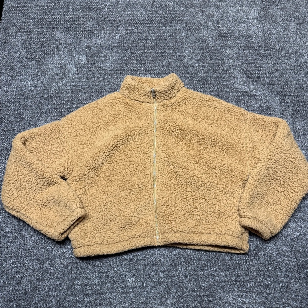 Hollister Womens Sherpa Fleece Jacket M Tan‎ Full Zip Teddy Coat